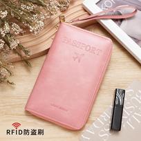 Men Women RFID Blocking Leather Passport Holder Travel Wallet Zip Around Passport Cover Document Organizer with Card Slots Wrist Strap