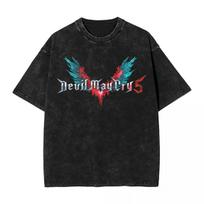 Devil May Cry 5 Logo Vintage Washed Oversized T-Shirt | Unisex Action Game Streetwear Tee S įvairiaspalvis
