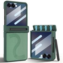 For Samsung Galaxy Z Flip 7/6 phone case, integrated case and film design, with pen, striped appearance Galaxy Z Flip 7 žalia
