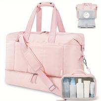 2pcs Carry On Bag With Toiletry Bag  Weekender With 15.6in Laptop Compartment  11.1gal Travel Duffle Shoe Compartment   Wet Pocket  Women S Gym Tote rožinė