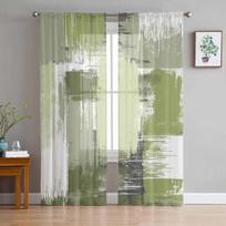 Geometrinė abstrakcija Aliejinė tapyba Sage Green Tiulis Užuolaidos Svetainei Permatomos Užuolaidos Miegamojo Virtuvės Žaliuzės Užuolaidos 135W x 114H(cm)