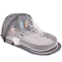 Good-Portable Baby Crib Folding Bed With Net Awnings Nest For Baby For Camping For Infant Bed Portable Bassinet Grey pilka spalva