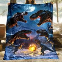 T Rex Dinozauras Mėnulio Naktinis Scena Vilnos Antklodė Preistorinis Laukinių Gyvūnų Menas Minkštas Pliušinis Antklodė Vaikų Kambario Dekoravimui 75x100cm (30x40inch)