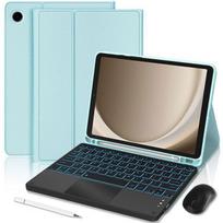 Klaviatūros dėklas, skirtas Samsung Galaxy Tab A11 Plus / A9 Plus, Mėlynas PU oda su apšviečiamu klaviatūros dėklu, Pelė ir rašiklis