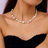 Trendy Colorful Irregular Gravel Starfish Beaded Necklace for Women Elegant Gold Color Starfish Charm Necklace Summer Jewelry