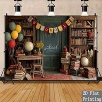2D Retro Bookshelf Backdrop for Teacher Appreciation & Graduation Photoshoot 47.2x31.5inch/120*80cm