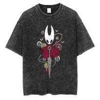 Game Hollow Knight Vintage Washed T-shirt Men Women Casual Oversized Crewneck Short Sleeve T-shirts Men's 100% Cotton T Shirt S įvairiaspalvis