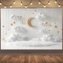 2D Backdrop for  Baby Shower  Celebrations, Moon & Star Themed Gender Neutral Events 47.2x31.5inch/120*80cm