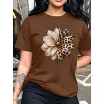Leopard print element pattern is fashionable and trendy, round neck casual and versatile short-sleeved women's T-shirt S