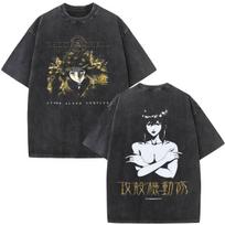 Vintage Washed Anime Ghost in The Shell Motoko Kusanagi T Shirts Men Women Clothing Fashion Retro Short Sleeve Oversized T-shirt S įvairiaspalvis