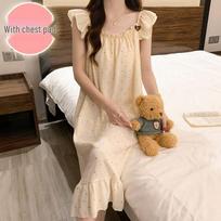 Women's Princess-Style Spaghetti Strap Cotton Nightgown with Chest Pads – Lightweight and Versatile for Indoor and Outdoor Wear