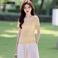 Women's Criss-Cross V-Neck Short Sleeve T-Shirt 175/96A geltona