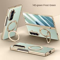 For Samsung Galaxy Z Fold 7 Case Luxury PU Leather Ring Stand Magnetic wireless charging Protect Back Cover For Z Fold7 Shell Galaxy Z Fold7 žalia
