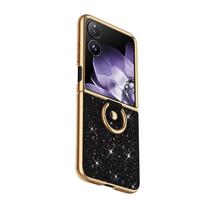 Skirta Xiaomi Mix Flip dėklas plonas blizgantis PU odos sulankstomas folio žiedo laikiklis telefono dėklas Xiaomi Mix Flip PC juoda