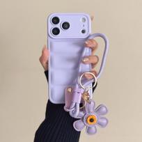 Down Jacket Sunflower Wrist Strap Phone Case for IPhone Air 16E 17 16 15 14 13 12 11 Pro X XR XS Max 7 8 Plus TPU Soft Cover iPhone 16e violetinė