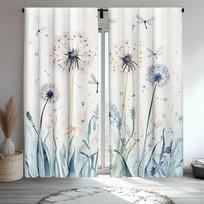 2pc Blue dandelion dragonfly print curtains, polyester fabric, machine washable, suitable for bedroom living room decoration 60×150