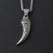 Norse Viking Wolf Teeth Odin Necklace for Men Stainless Steel Amulet Jewelry gray