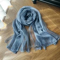 Solid Color Mulberry Silk Scarf Long Length Sunscreen Silk Scarf for Women Decoration Water Wave Pattern Scraves and Shawls 200x78cm gray