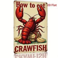 Vintage Lobster Crawfish Service Guide Metal Tin Sign    Retro Wall Art Durable Iron Decor for Home Cafe Bar 20x30cm