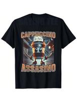 Italian Brainrot Cappuccino Assassino, Funny Cappuccino Coffee Meme T-Shirt Novelty Gift Graphic Saying Tee Short Sleeve Blouses S įvairiaspalvis