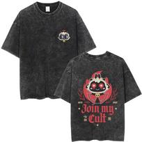Washed Vintage Game Cult of The Lamb Graphic T-shirt Men Women Funny Cosplay Short Sleeve T-shirts Unisex Casual Cotton T Shirts S