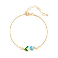 Enamel Colorful Tulip Flower Bracelet Copper Lobster Clasp Adjustable Chain Enamel Charm Bracelet Elegant Design