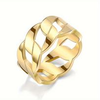 1pc Men's Woman Stainless Steel Cuban Link Chain Ring Fashionable Rings 8 auksas