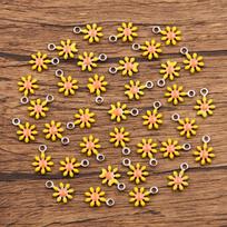 304 Stainless Steel Flora Collection Charms Silver Color Daisy Flower Enamel Pendants For DIY Jewelry Making 10mm x 7mm, 10 PCs geltona