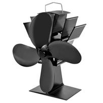 Heat Powered Stove Fan for Wood Log Burner Fireplace Four Blade Quiet Operation Metal Construction for Home Use One Size