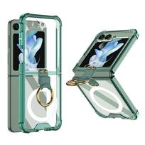 case for Samsung Z Flip 7 6 5 Wireless charging transparent airbag ring foldable screen drop protection case full coverage plain Galaxy Z Flip7 žalia