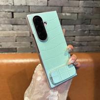 For Samsung Z Fold 7 6 5 4 3 Luxury Slim Crocodile Print Leather Shockproof Bumper Anti Drop Phone Case Mirror Bracket Cover Galaxy Z Fold6 žalia