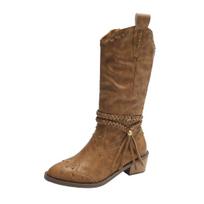 fashion Women's Long Boot Retro Pointed Toe Knight Boots Shoes Autumn Winter Medium Thick Heel Fashion Belt Buckle Femme Shoes Size36-42 36 ruda