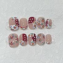 Northeast Large Flower Jacket Wearing Nail Handmade Fake Nail Patch Chinese Style Short Nail Art Tablets Can Be Removed Extra small XS