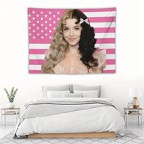 Melanie Martinez American Flag Tapestry Wall Hanging Pink White Stripes Stars Design Gift for Fans Decor for Living Room Office 74x94cm(29x37in)