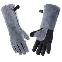 Insulated Cotton Flame Retardant Forge Grill BBQ Glove Long Sleeve Safety Glove Welding Gloves Grey&Black