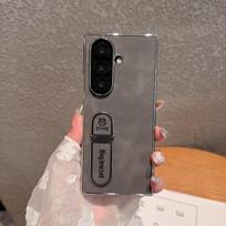 For Samsung Galaxy Z Fold 8 7 6 5 4 3 phone case, skin-like feel, electroplated PC leather, finger ring stand, Galaxy Z Fold 8 pilka spalva