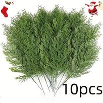 10 vnt. dirbtinių pušies šakelių, tankios žalios adatos, itin ilgos 13,5 colio, pagamintos iš sutirštinto plastiko medžiagos - Tinka naudoti patalpose ir lauke 10Pcs green branches black
