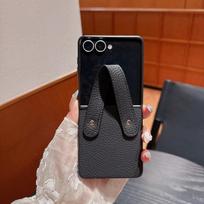 For Samsung Galaxy Z Flip 7 Case Luxury Litchi Leather Lanyard Protective Back Cover Case For Samsung Z Flip 7 FE 6 5 4 3 Shel Galaxy Z Flip7 juoda
