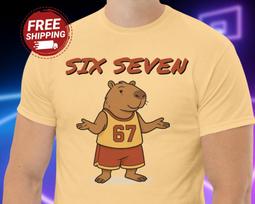 67 Funny Six Seven Shirt Cute Capybara Funny Tiktok Meme Shirt Basketball Player Unisex T-Shirt S