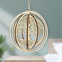 Natural Wood Laser Carving Energy Reiki Tree of Life Flowers Mandala Spinning Sequins Pendant Rotate Wind Chimes Hanging Decor
