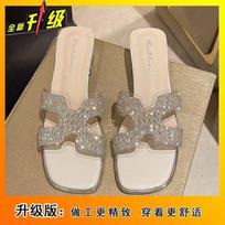 2025 summer new fairy feng shui diamond slippers female versatile crystal thick heel cool slippers fashionable cool slippers female 35