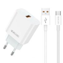 Kelioninis įkroviklis Jellico AK-165, USB Type C/USB Type A, 100 cm, balta sp., 22.5 W