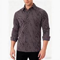 Men Marble Print Long Sleeve Button Down Shirt S pilka spalva