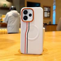 OPPO Reno 15 ir 15 Pro magnetinis telefono dėklas su dryžuota tekstūra, galvanizuota apdaila ir lygia tekstūra OPPO Reno15 Pro balta