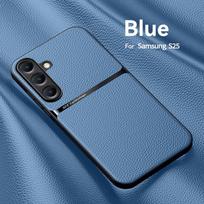 For Samsung Galaxy S25 S25 Plus S25 Ultra leather texture built-in magnetic TPU soft edge anti-drop anti-fingerprint phone case For Galaxy S25 šviesiai mėlyna spalva
