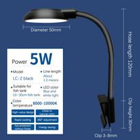 Žuvų akvariumų prisegamas šviestuvas spaustukas Akvariumo šviestuvai LED diodų lemputės 360 laipsnių pasukimai 5W USB jungtys juoda