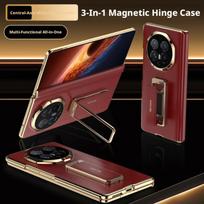 Prabangus natūralios odos dėklas Honor Magicv6 Magic V6, 360° besisukantis metalinis laikiklis, neslystanti pirštų juosta Genuine Leather&Honor Magic V6