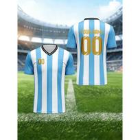 Argentina Jerseys Pattern T-Shirt For Men Football Short Sleeve Tops Summer Loose V-Neck T Shirts Sport Tees L