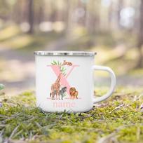 Personalized Safari Animal Initial with Name Cup Custom Wild Party Juice Milk Mug Kids Handle Cup Birthday Favors Gift for Girls 360ML