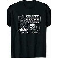 European sizes Crazy Cavan And The Rhythm Rockers Teddy Boogie Black T Shirt with Skull And Guitar Design for Music Fans S juoda